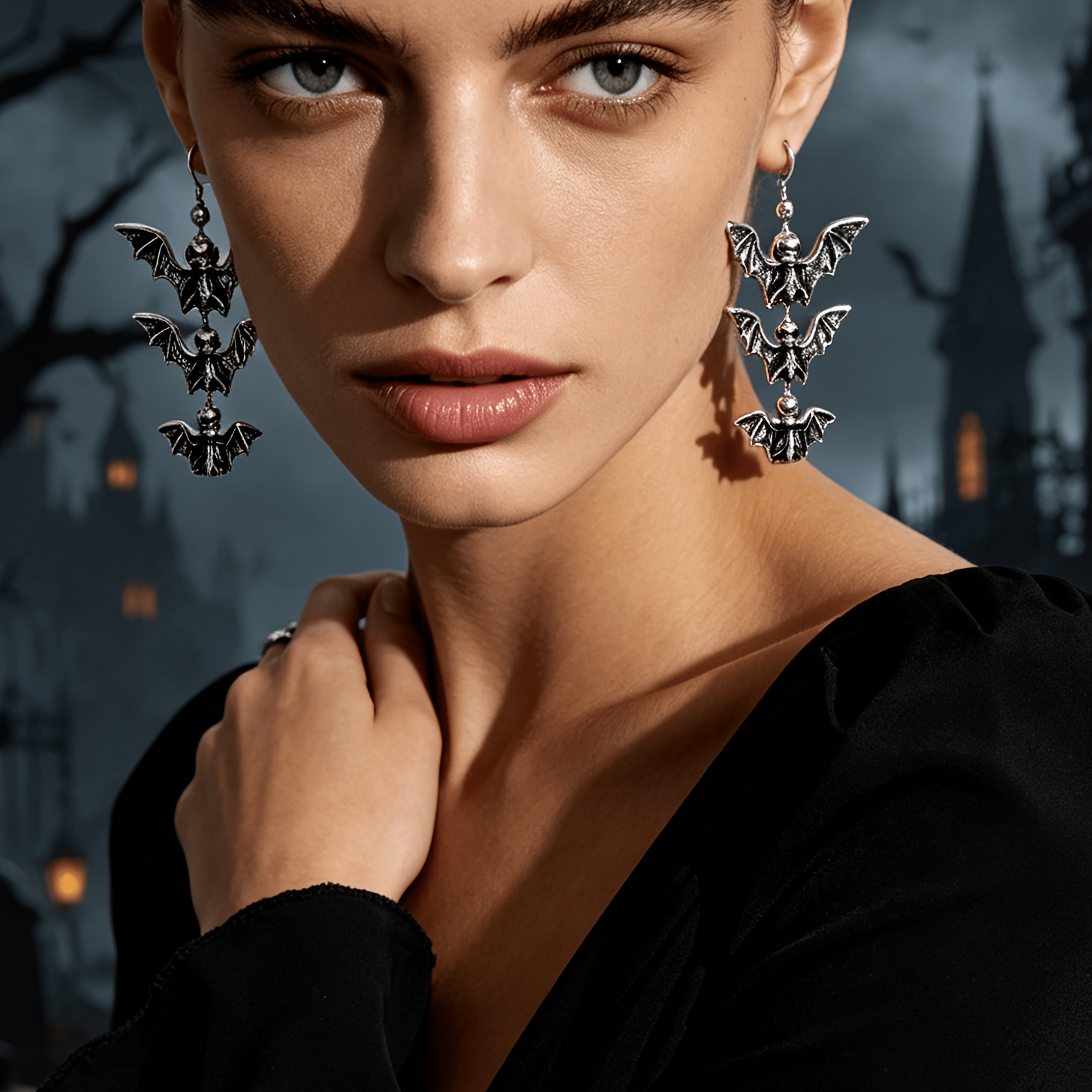 Women's Fashion Dropping Bat Shape Earrings, Distressed Effect